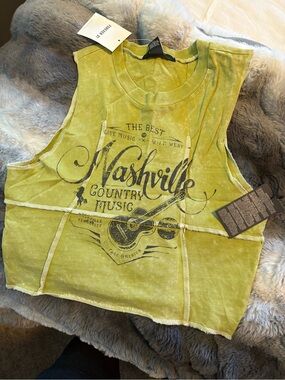 Nashville Graphic Cropped Muscle Tank - Yellow-Green
